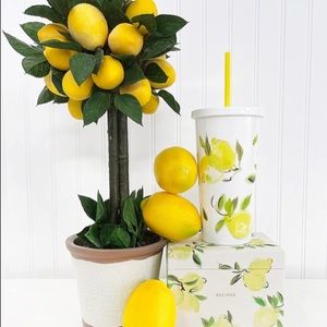 Kate spade lemon tumbler travel cup mug with straw nwt